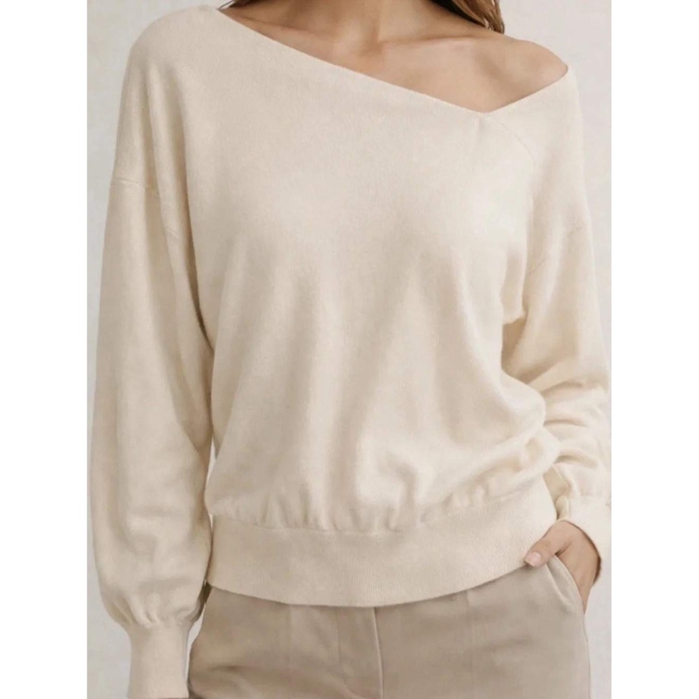 Line and Dot Favorite Off Shoulder Sweater Women XS Cream Neutral Quiet Luxury